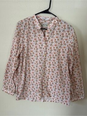 Orvis Pink and Tan Floral Popover Shirt